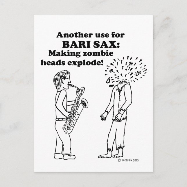 Postal Bari Sax hace que los zombies exploten (Anverso)