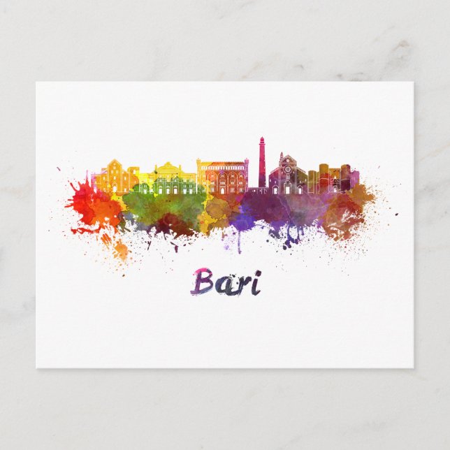 Postal Bari skyline in watercolor (Anverso)