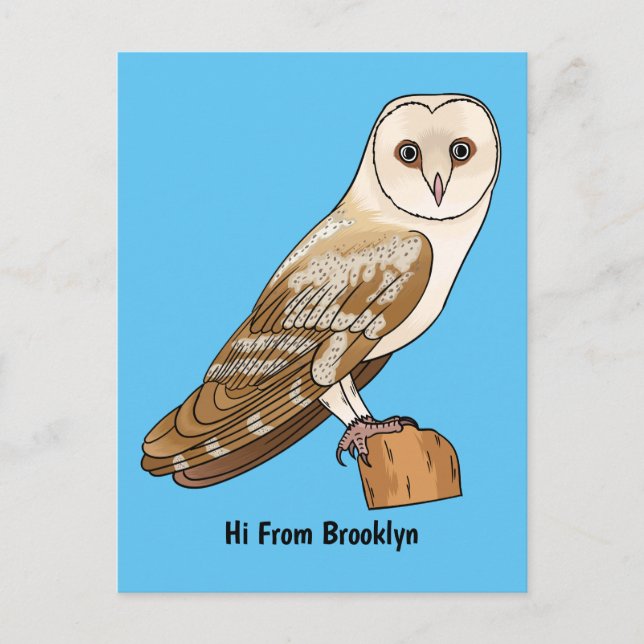 Postal Barn owl bird cartoon illustration (Anverso)