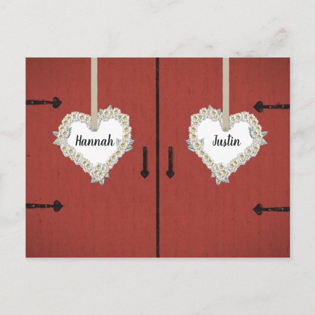 Postal Barn Rojo y Daisies Boda por País Salven la Fecha (Anverso)