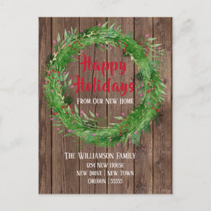 Postal Barn Wood Winter Greenery Nuevo Hogar Felices Fies