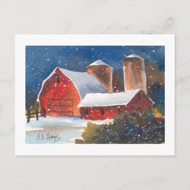 Postal Barnes y Silos de Noche de Nieve (Anverso)
