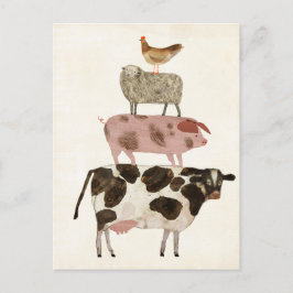 Postal Barnyard Buds: vaca, cerdo, oveja y gallina