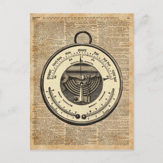 Postal Barómetro Herramienta Vintage Arte Diccionario (Anverso)