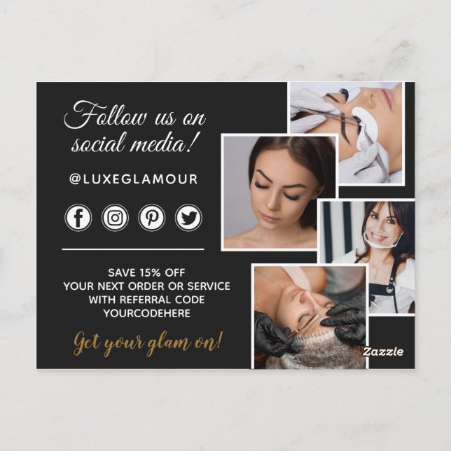 Postal Barra de Pestañas y Cejas Doradas Glamurosas 4-Fot (Reverso)