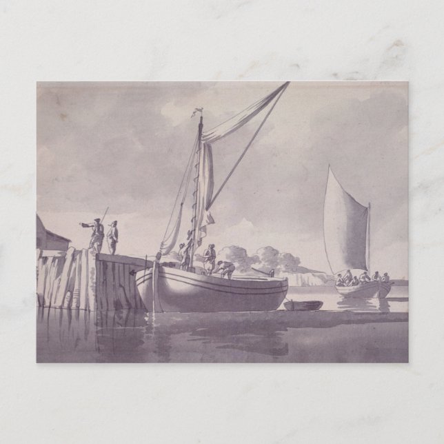 Postal Barras de vela que se acercan a un embarcadero (Anverso)