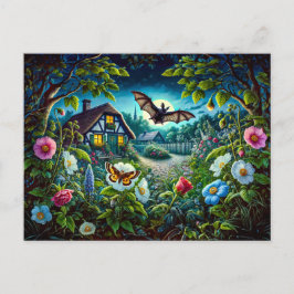 Postal Barras volando en el jardín de noche