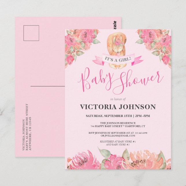 Postal Barrera Floral De Boho Barrera De La Baby Shower D (Anverso / Reverso)