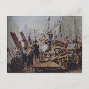 Postal Barricadas en la plaza Stephansplatz, Viena, 1848