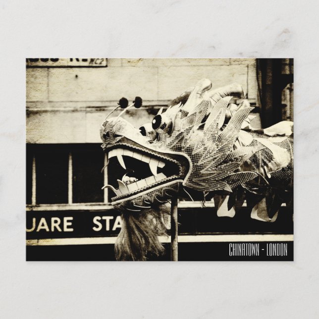 Postal Barrio chino vintage, bailes de dragón/Londres (Anverso)