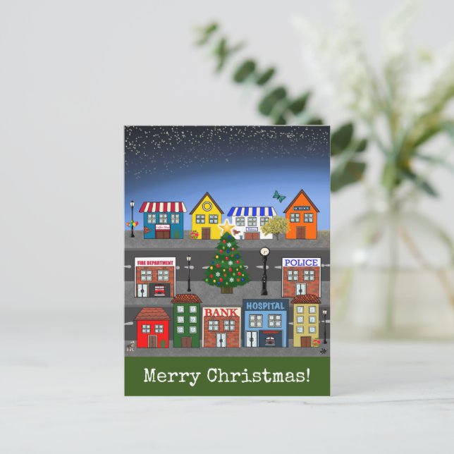 Postal Barrio de Small Town | Feliz Navidad (Anverso de pie)