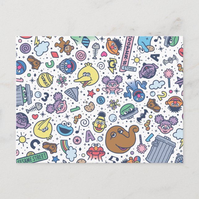 Postal Barrio Sésamo | Patrón de Doodle de Sesame Pals (Anverso)