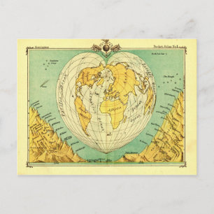 Postal Bartholomew Heart Shaped Post Card World Map