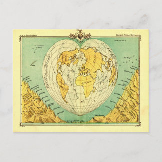 Postal Bartholomew Heart Shaped Post Card World Map