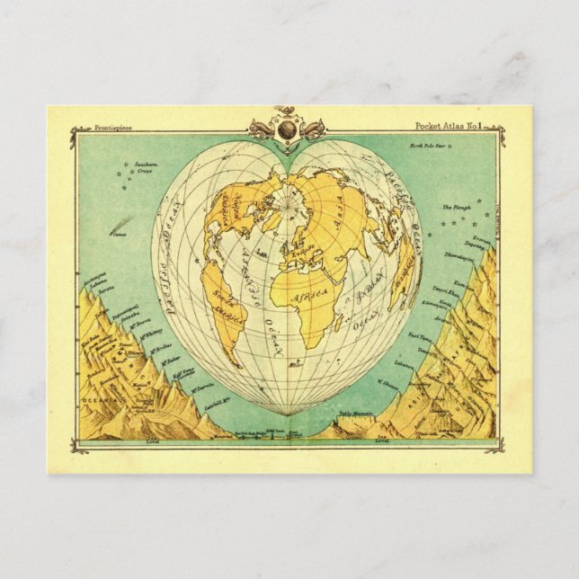 Postal Bartholomew Heart Shaped Post Card World Map (Anverso)