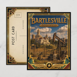 Postal Bartlesville Oklahoma Arte Vintage Deco Dorado