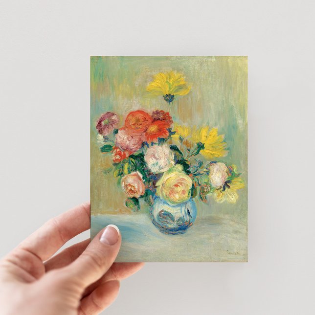 Postal Base de Rosas y Dahlias | Renoir (Subido por el creador)