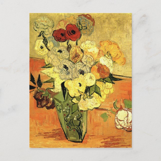 Postal Base japonesa con Rosas y anémonas de van Gogh (Anverso)