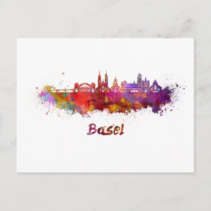 Postal Basel skyline in watercolor