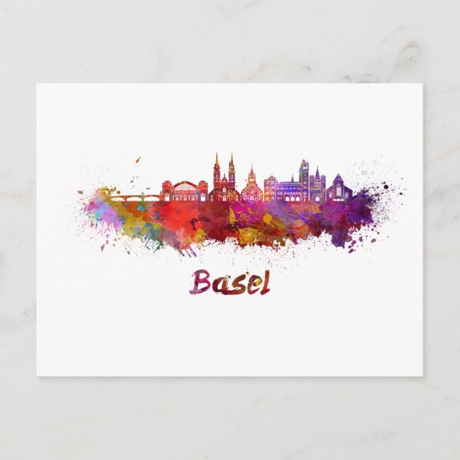 Postal Basel skyline in watercolor (Anverso)