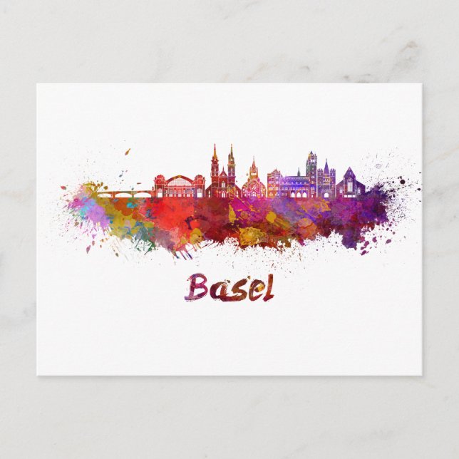 Postal Basel skyline in watercolor (Anverso)