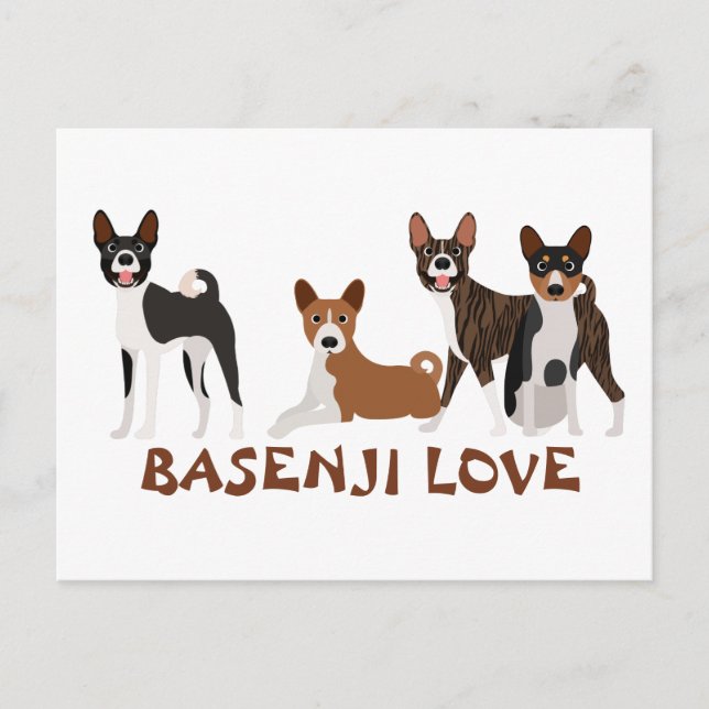 Postal Basenji Amor Perro Raza Brindle Blanco Rojo (Anverso)