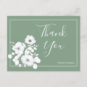 Postal Basil Boda Floral Verde y Blanco Gracias