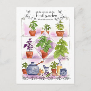 Postal Basil Garden Watercolor Herb Art Pesto Garlic