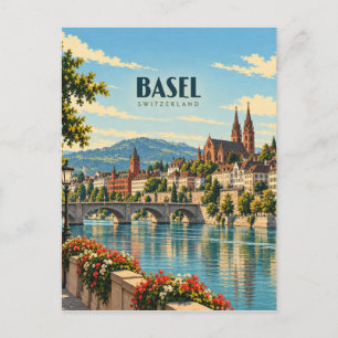 Postal Basilea Suiza Arte de Viaje Vintage