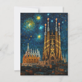 Postal Basílica de Barcelona Sagrada Familia Starry Night