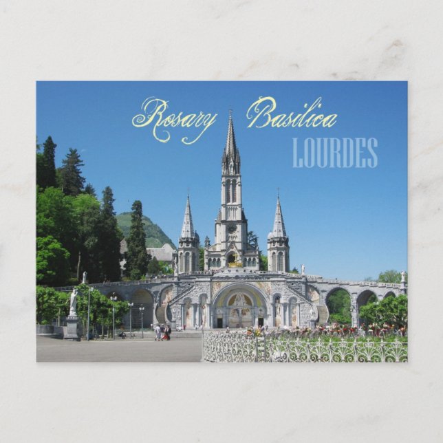 Postal Basílica del Rosario, Lourdes, Francia (Anverso)
