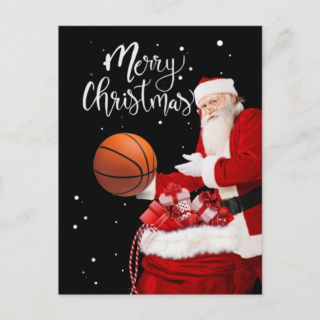 Postal Básquetbol Feliz Navidad con Santa Claus (Anverso)