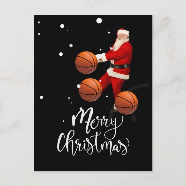 Postal Básquetbol Feliz Navidad con Santa Claus (Anverso)