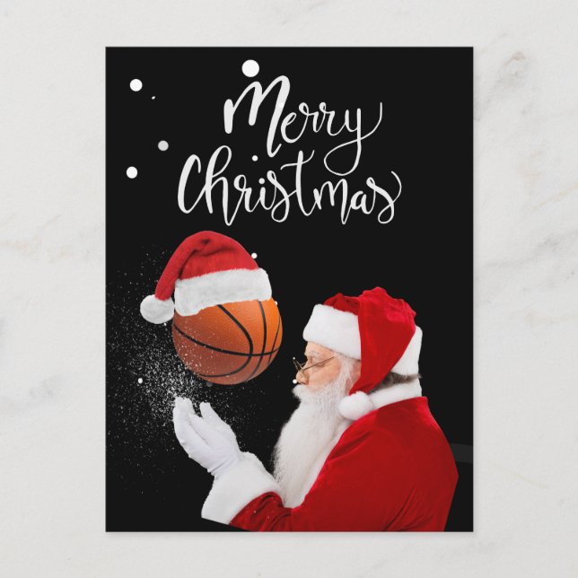 Postal Básquetbol Feliz Navidad con Santa Claus (Anverso)