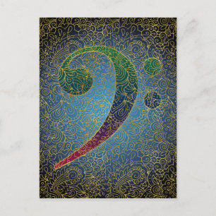 Postal Bass Clef Gold Filigree - Música colorida