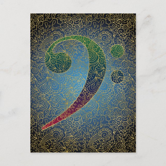 Postal Bass Clef Gold Filigree - Música colorida (Anverso)