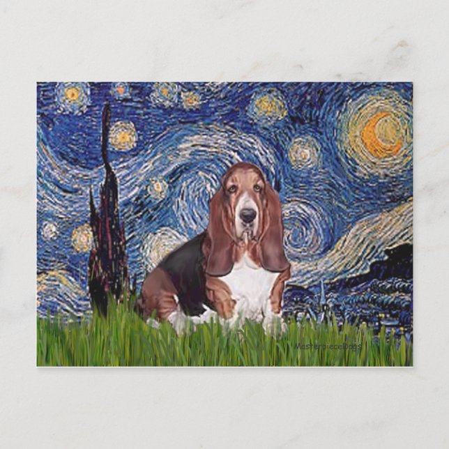 Postal Basset 1 - Noche estrellada (Anverso)