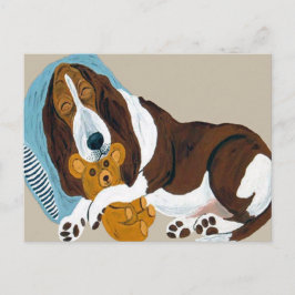Postal Basset Dormido Con Teddy