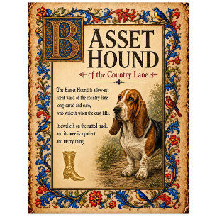 Postal Basset Hound, Arte de Bestiario Medieval
