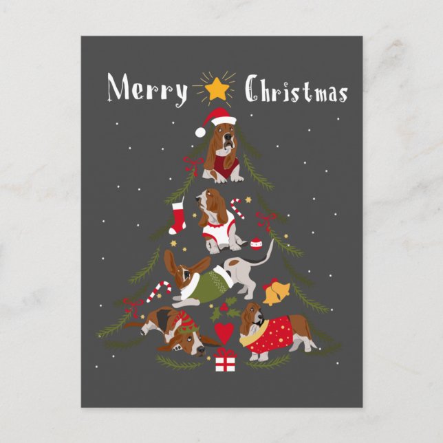 Postal Basset Hound Christmas Tree Xmas Dog Lover (Anverso)