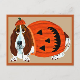Postal Basset Hound con disfraz de Jack-o-lantern de Hall