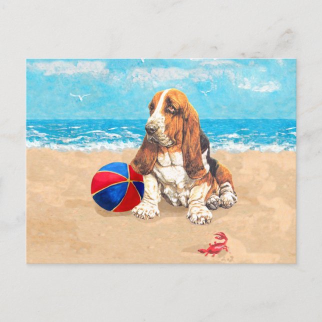 Postal Basset Hound en la Playa (Anverso)