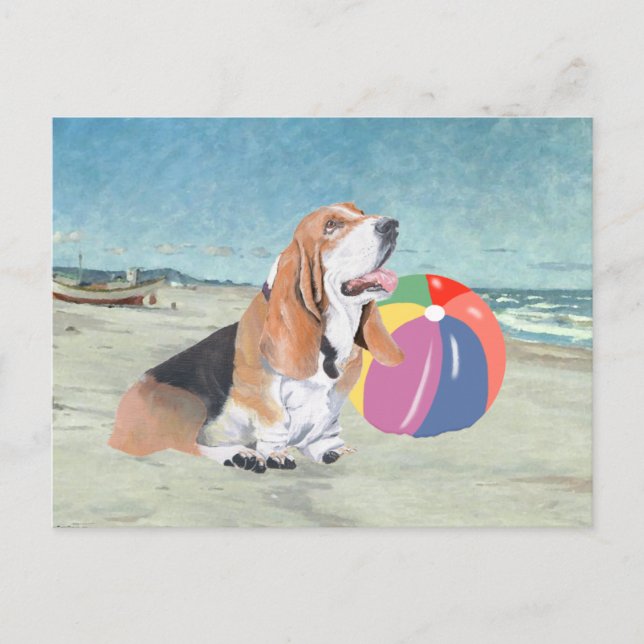 Postal Basset Hound en la Playa (Anverso)