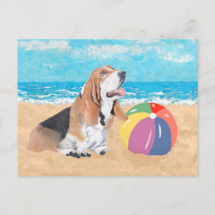 Postal Basset Hound en la Playa