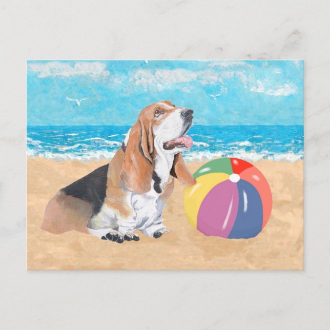 Postal Basset Hound en la Playa (Anverso)