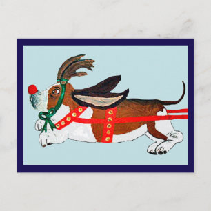 Postal Basset Hound Rudolph El Reno de Nariz Roja