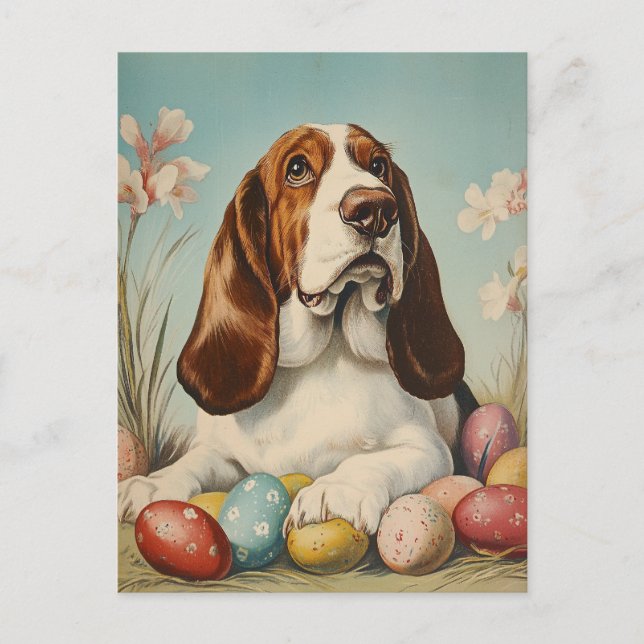 Postal Basset Hound Vintage Easter (Anverso)