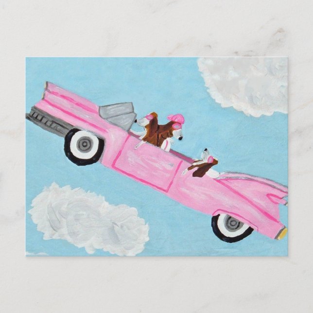 Postal Basset Hounds en Convertible Rosa (Anverso)