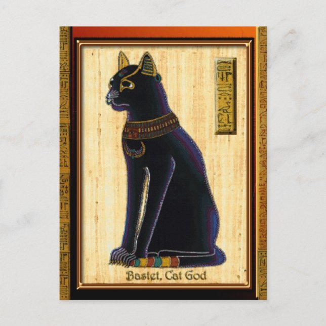 Postal BASTET ~ Arte histórico del gato egipcio Dios mío (Anverso)