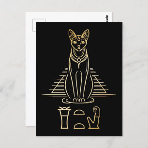 Postal Bastet con nombre en jeroglíficos y pirámide de Eg